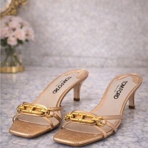 Tom Ford Lizard Effect Metallic Gold Heels